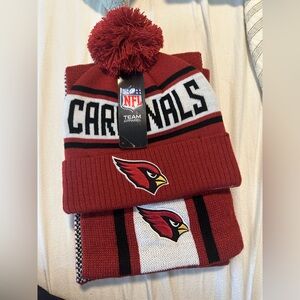 NWT Arizona Cardinals NFL Brand Knit Pompom Beanie and Scarf Set